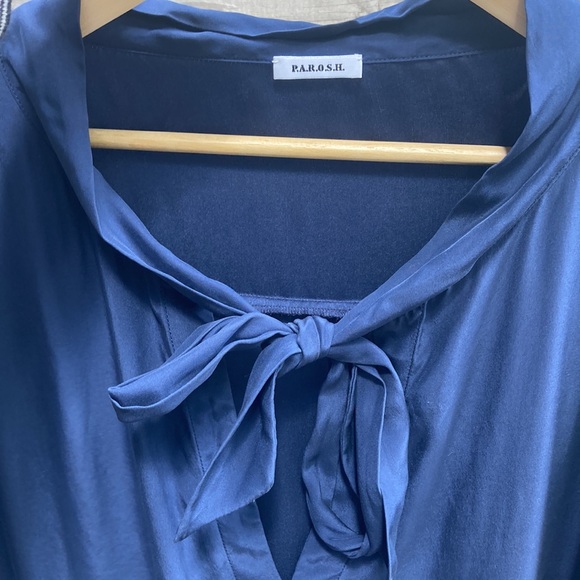 PAROSH navy blue silky dress size small - Picture 3 of 10